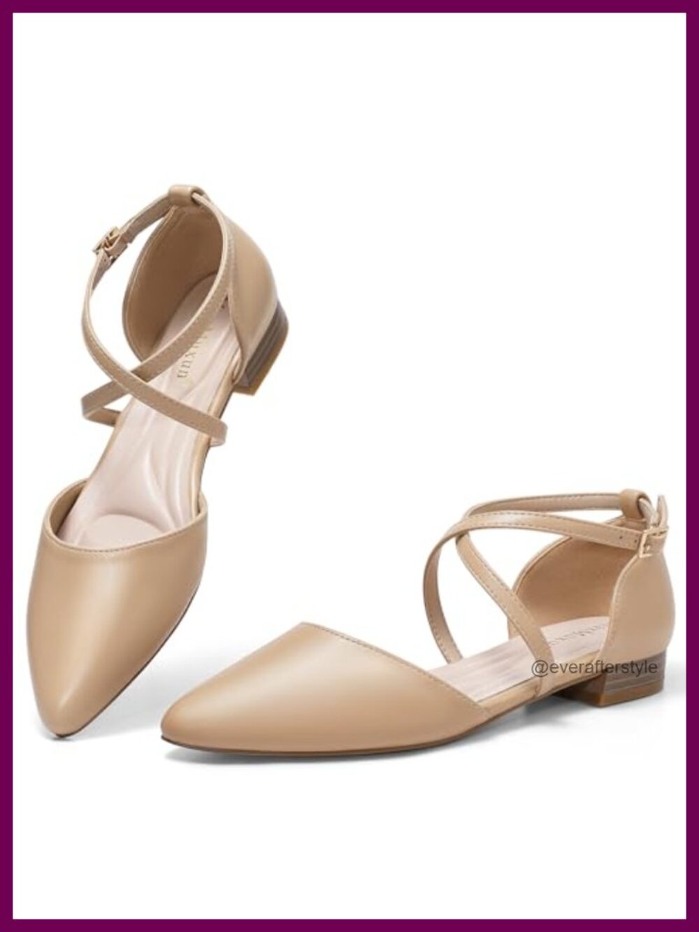Pointed Toe Ballet Flats Low Block Heel D'Orsay Dress Shoes with Ankle Strap